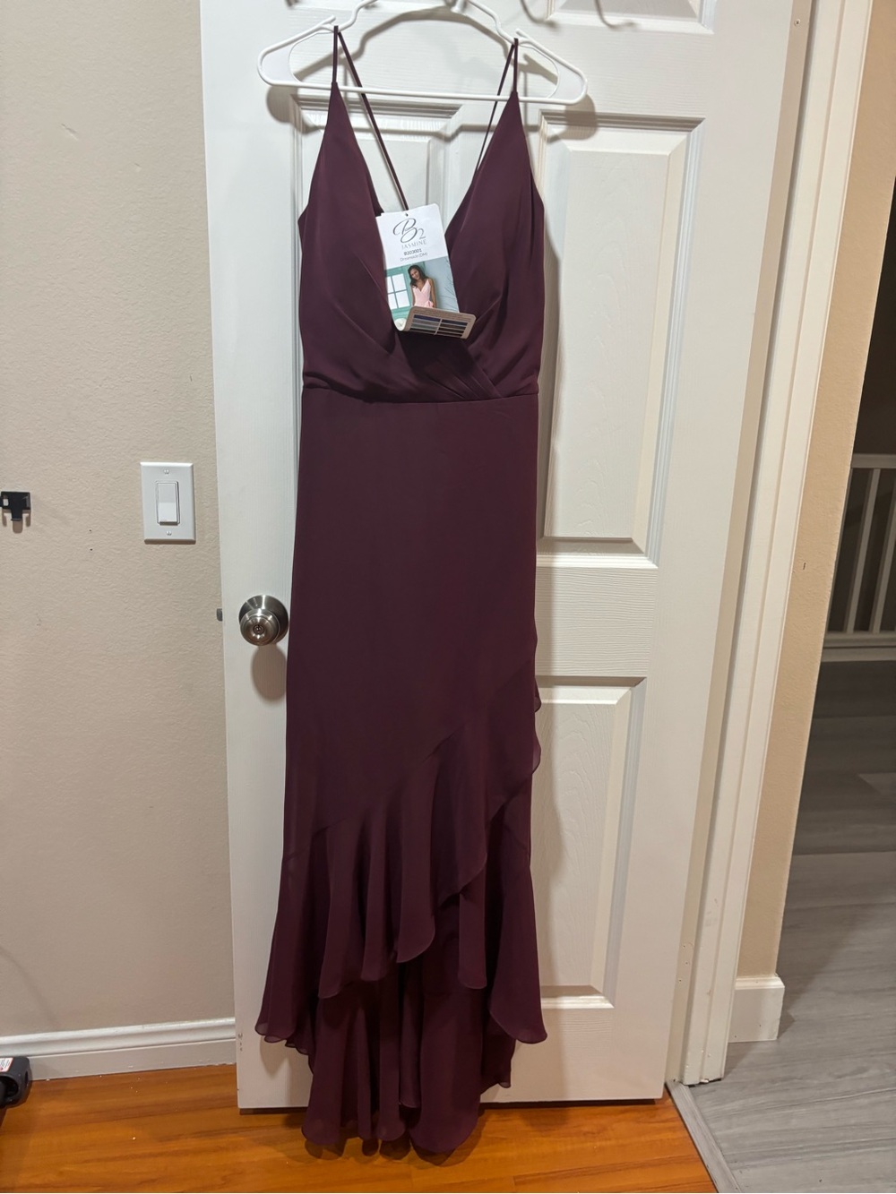 Jasmine Plum V-Neck Ruffle-Hem Maxi Dress